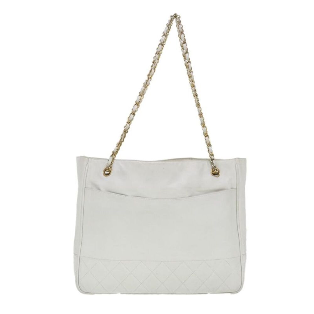Chanel Vintage Shopping Tote Lambskin White Leather Shoulder Bag Bag